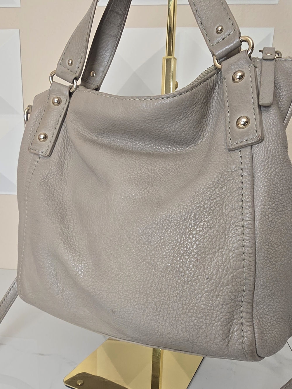 Kate Spade New York Pebbled Leather Satchel Crossbody Taupe Beige Bag - Picture 5 of 10